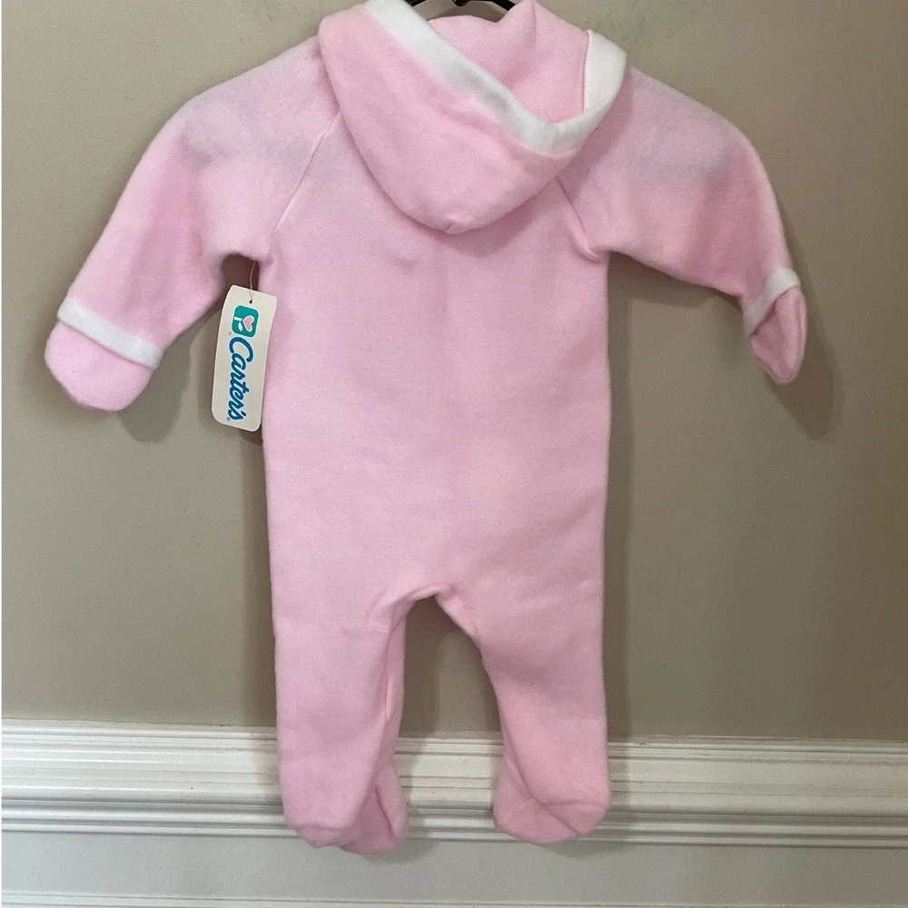 Vtg 80s Carters Pink Fleece Hooded Footed Sleeper Bunny Deadstock 21-25lbs L